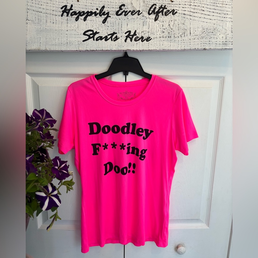 The Authentic T-Shirt Company - Pink Graphic Tee with Bold Text - Women’s M